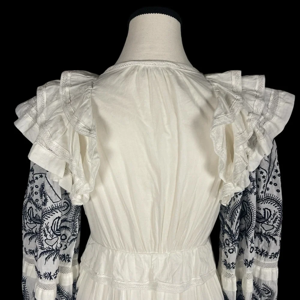 Ulla Johnson Bridget Embroidered  Tiered Mini Dress Womens 2 Victorian Boho - Picture 7 of 11